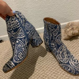Paisley print heeled boots made by indigo rd.